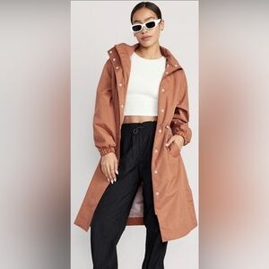 Old Navy Women's Rust-Colored Long Hooded Trench Coat water resistent
